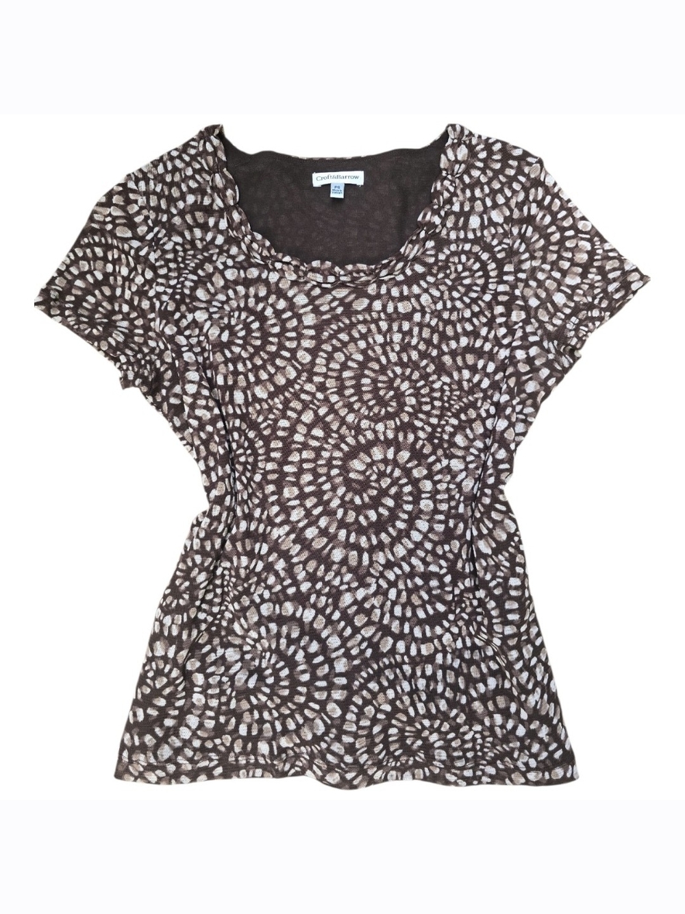 croft & barrow Brown and White Spiral Print Short Sleeve Top